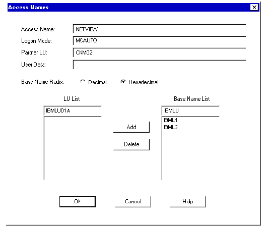 Access Names Dialog Box